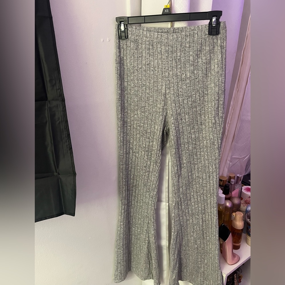 Gray Ribbed Knit Pants